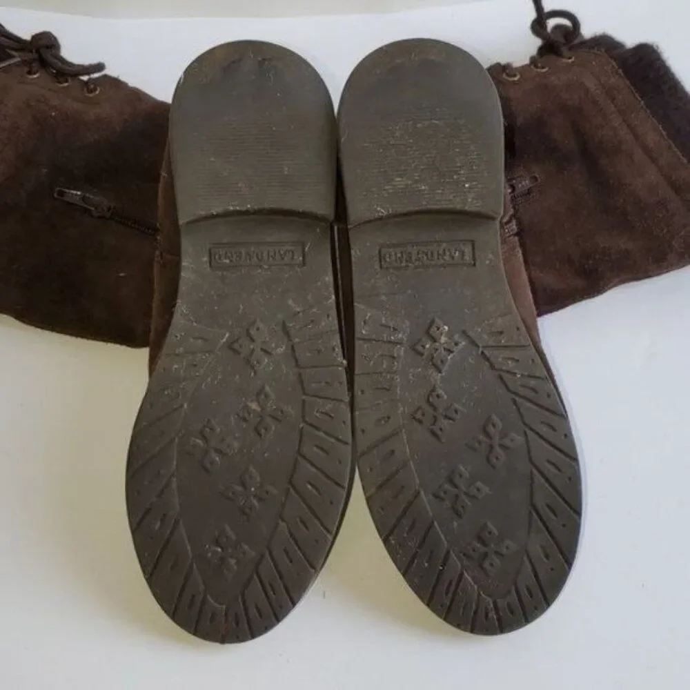 Lands End Boots Suede Leather Brown Sweater Top Winter Snow Kids Size 3 M YOUTH